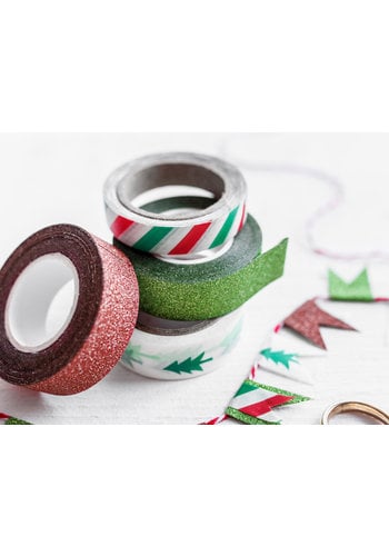 Decoratieve tape Merry Xmas, mix - 4 rollen 