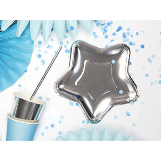 PartyDeco Papieren bordjes Ster - zilver - 6st -18cm