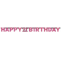 Letterbanner Happy 21th Birthday Pink&Black