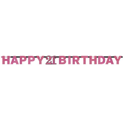 Letterbanner Happy 21th Birthday Pink&Black 