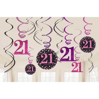 Swirl Decoration Happy Birthday 21 Pink&Black