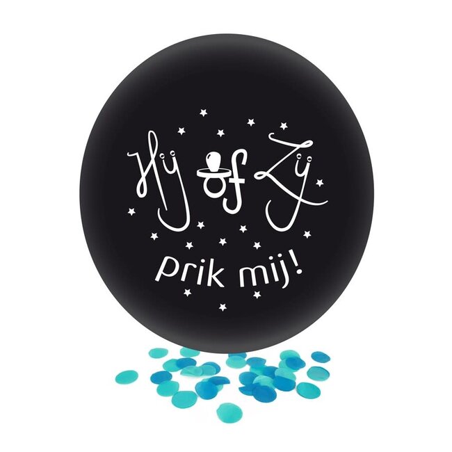 Ballon Hij of Zij Zwart - Blauwe Confetti
