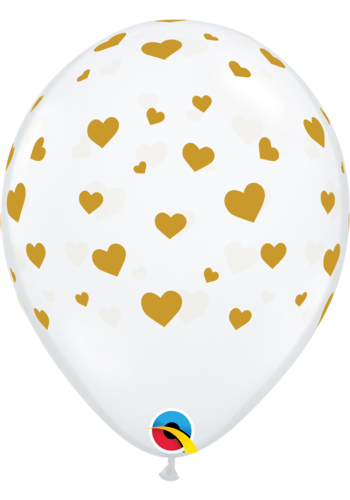 Helium Ballon Transparant Gold Hearts 28cm 