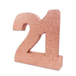 Tafeldecoratie 21 Glitter Rosé Gold - 20cm