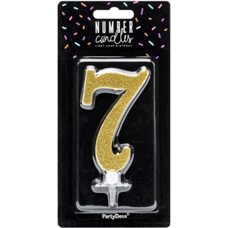 PartyDeco Verjaardagskaarsje 7 Goud Glitter - 10cm