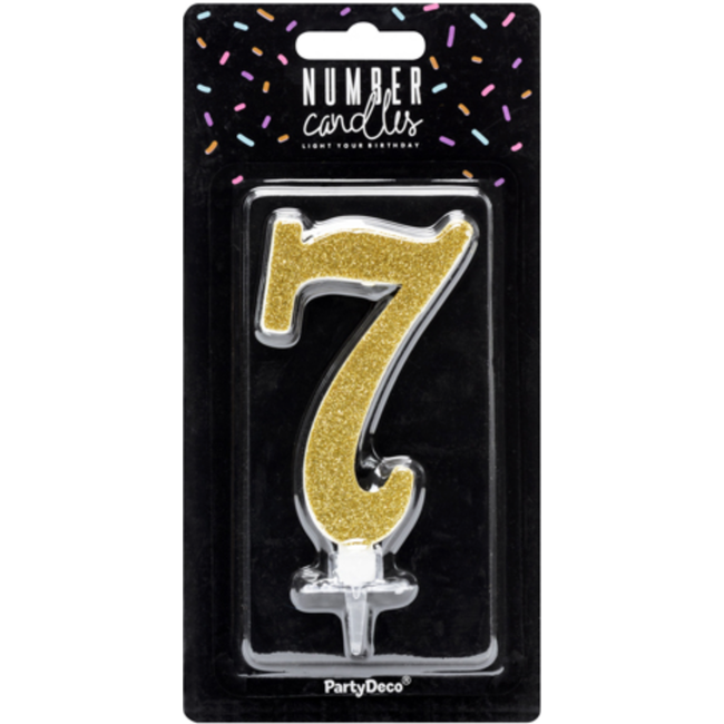 Verjaardagskaarsje 7 Goud Glitter