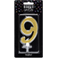 PartyDeco Verjaardagskaarsje 9 Goud Glitter - 10cm