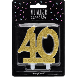 Verjaardagskaarsje 40 Glitter Goud - 7,5cm