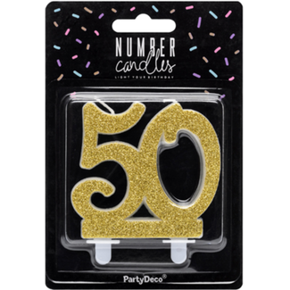 Verjaardagskaarsje 50 Glitter Goud - 7,5cm