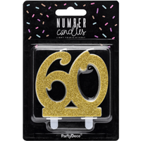Verjaardagskaarsje 60 Glitter Goud