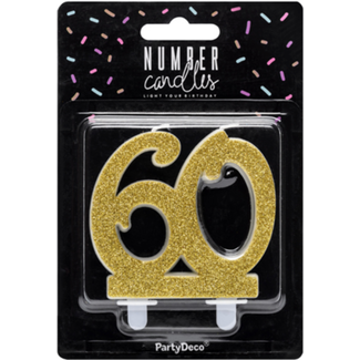 Verjaardagskaarsje 60 Glitter Goud - 7,5cm