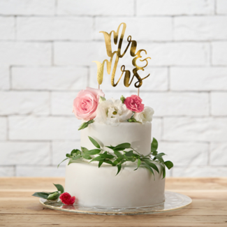PartyDeco Cake-topper Goud - Mr & Mrs - 25.5cm