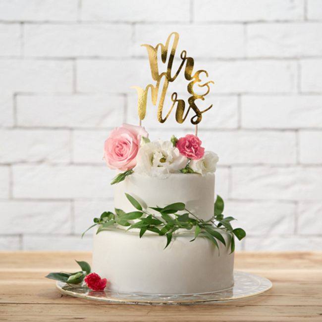 Cake-topper Goud - Mr & Mrs