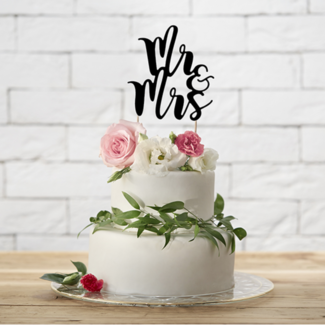 PartyDeco Cake-topper Zwart - Mr & Mrs - 25.5cm