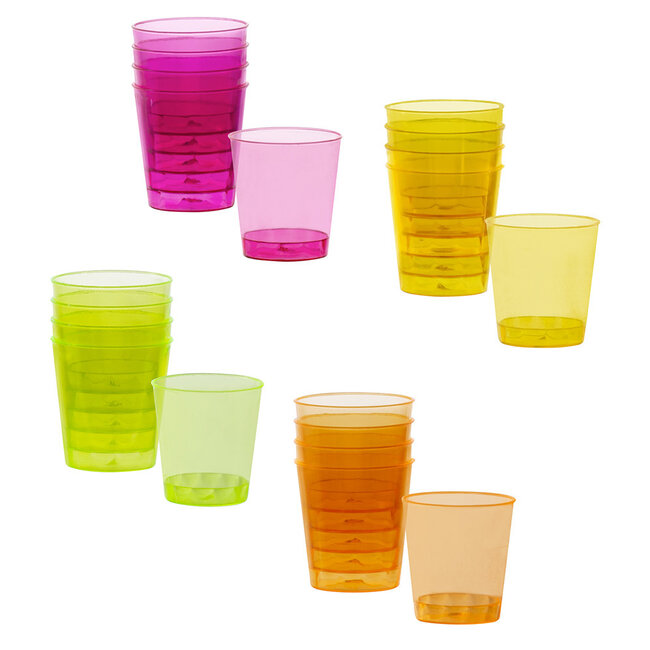 Plastic Shotglaasjes - 4 Neon Kleuren
