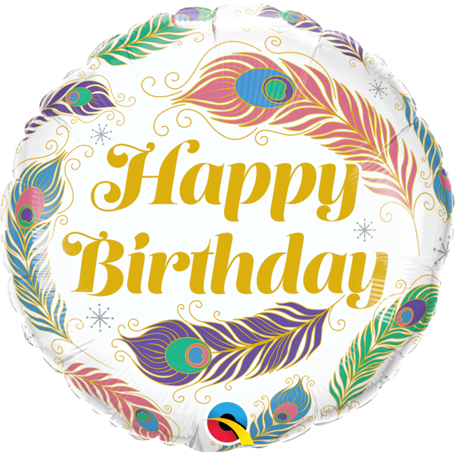 Folieballon Happy Birthday Peacock Feathers