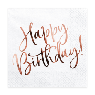 PartyDeco Servetten Happy Birthday Rosé Gold