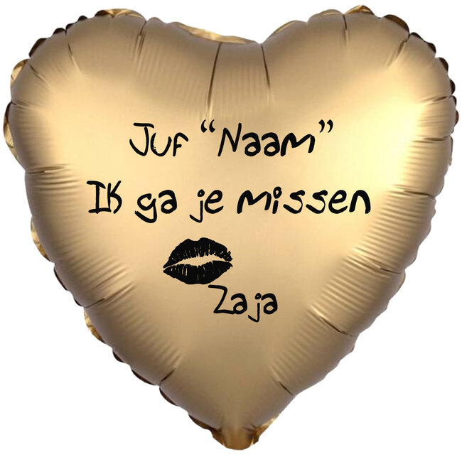 Folieballon Juf Ik ga je missen - Met Naam