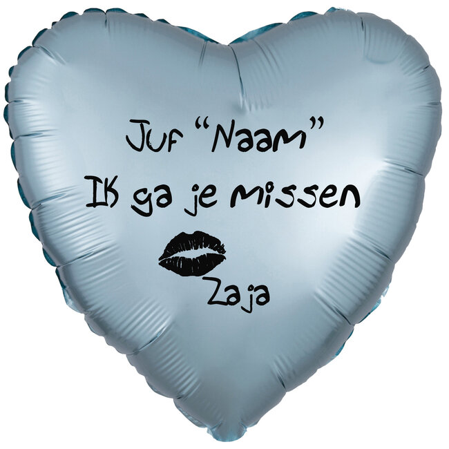 Folieballon Juf Ik ga je missen - Met Naam
