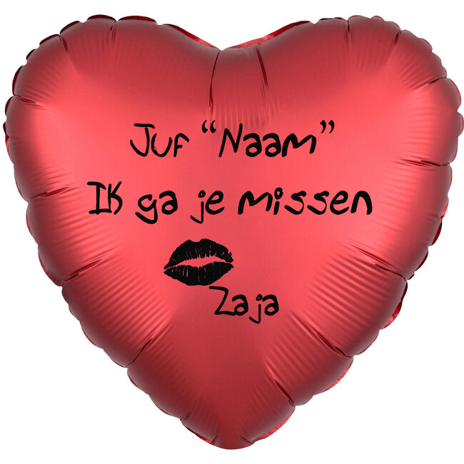 Folieballon Juf Ik ga je missen - Met Naam