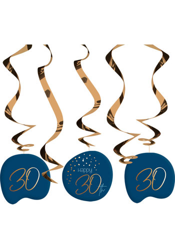 Hangdecoratie Elegant True Blue 30 Jaar - 5 stuks 