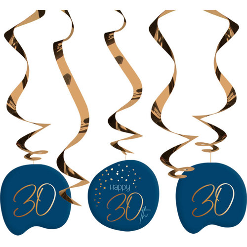 Hangdecoratie Elegant True Blue 30 Jaar - 5 stuks 