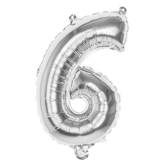 Globos Folieballon cijfer 6 Zilver - lucht gevuld