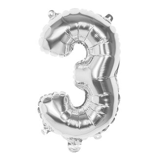 Globos Folieballon cijfer 3 Zilver - lucht gevuld Globos Folieballon cijfer 3 Zilver - lucht gevuld