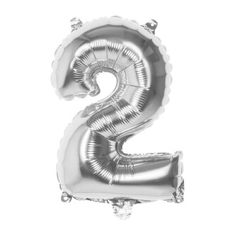Globos Folieballon cijfer 2 Zilver - lucht gevuld