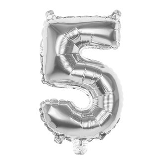 Globos Folieballon cijfer 5 Zilver - lucht gevuld