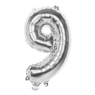 Globos Folieballon cijfer 9 Zilver - lucht gevuld