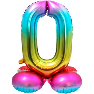 Folatex Folieballon met Standaard Cijfer 0 Regenboog - 71 cm