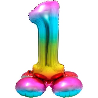 Folatex Folieballon met Standaard Cijfer 1 Regenboog - 71 cm