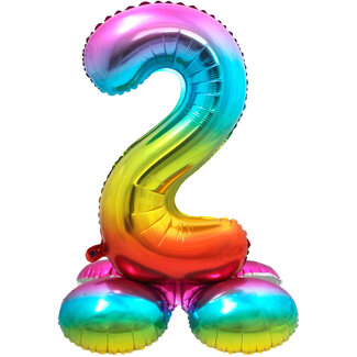 Folatex Folieballon met Standaard Cijfer 2 Regenboog - 71 cm