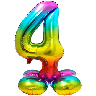 Folatex Folieballon met Standaard Cijfer 4 Regenboog - 71 cm