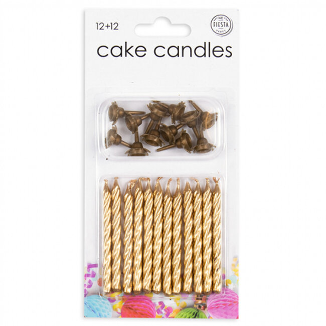 Kaarsjes Goud - 12 stuks - met 12 houders