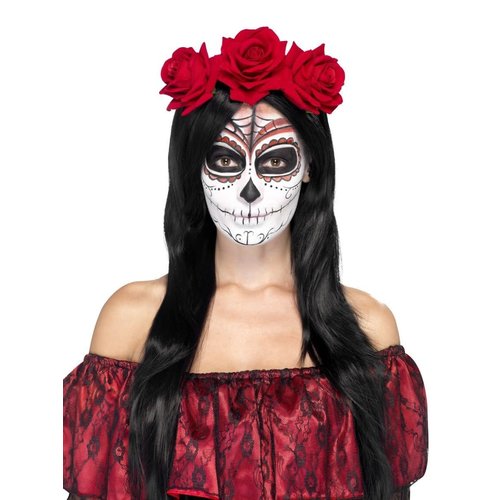 Day of the Dead Headband - with Red Roses 