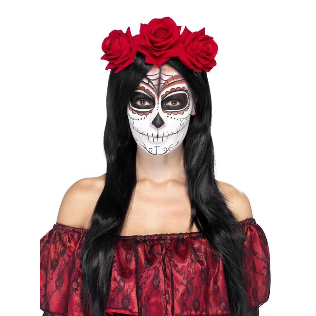 Day of the Dead Headband - with Red Roses
