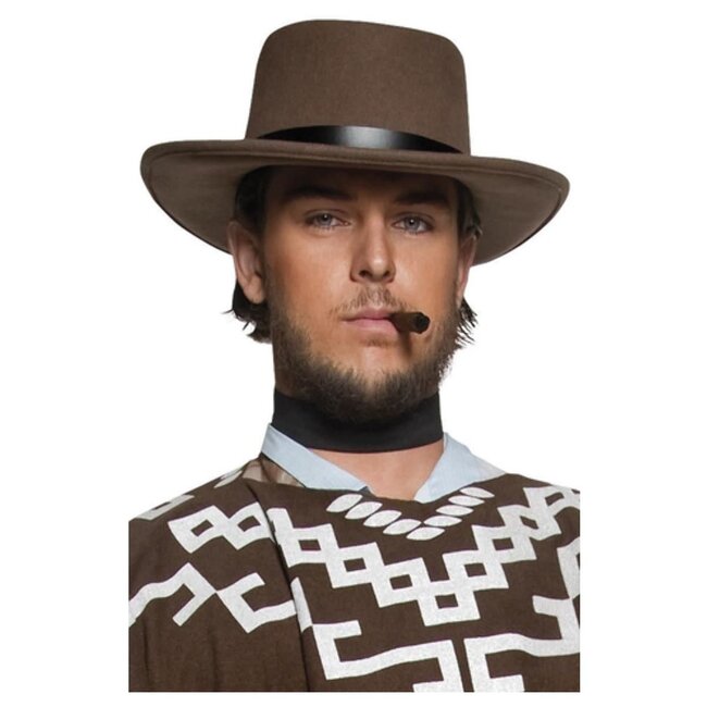 Authentieke Western Gunman Hat, bruin, met zwarte rand