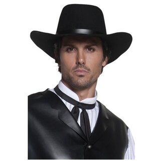 Authentieke Western Gunslinger-hoed, zwart, brede rand