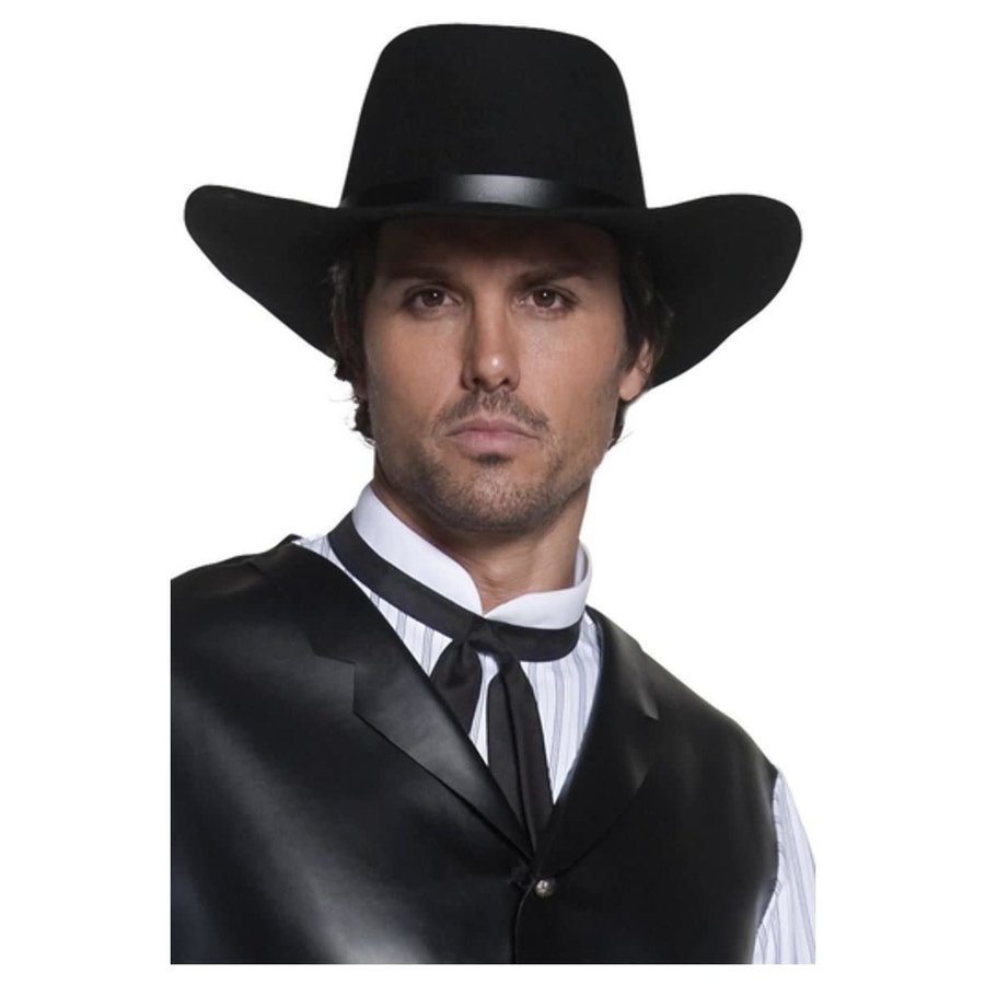 Authentieke Western Gunslinger-hoed, zwart, brede rand-1