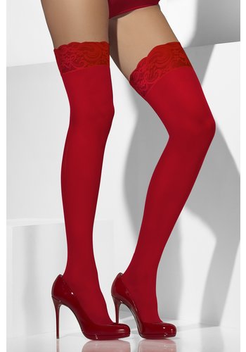 Panty Kousen - Rood - Lace Tops met Silicone 