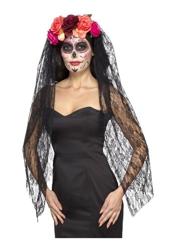 Deluxe Day of the Dead Hoofdband met sluier 