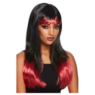 Smiffy's Bleeding Dip Dye Pruik - Zwart/Rood