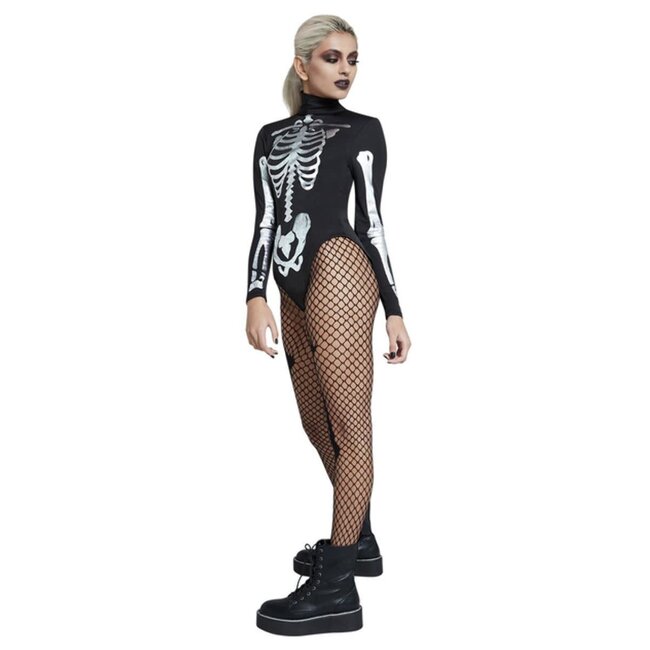 Fever Skelet Body Stocking - Zwart & Zilver