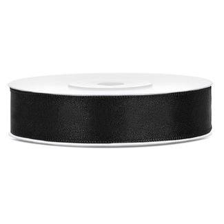 PartyDeco Satijn Lint Zwart - 12 mm x 25 mtr