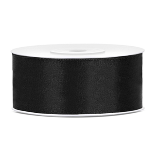 PartyDeco Satijn Lint Zwart - 25 mm x 25 mtr