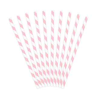 Papieren rietjes - Roze / Wit - 19,5 cm - 10 stuks