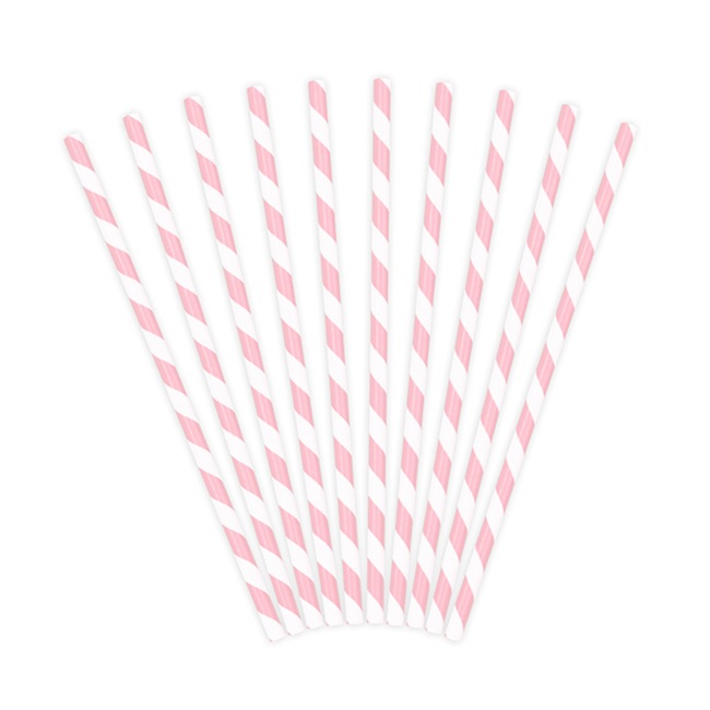 Papieren rietjes - Roze / Wit - 19,5 cm - 10 stuks