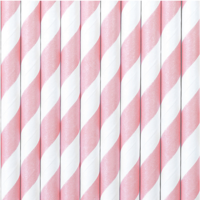 Papieren rietjes - Roze / Wit - 19,5 cm - 10 stuks
